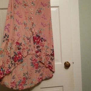 High low floral button front skirt